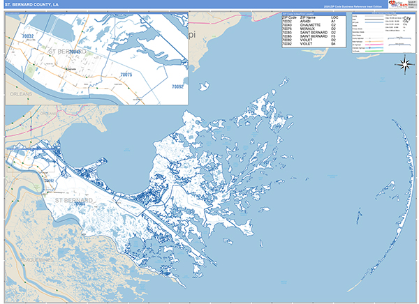 St. Bernard Parish (County), LA Zip Code Wall Map